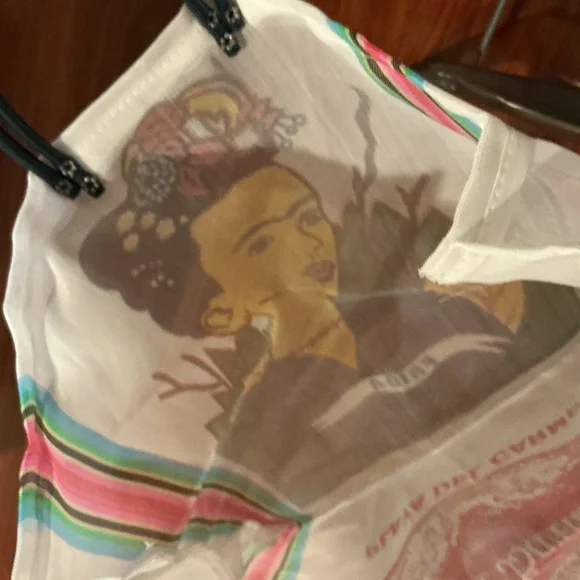 Frida Kahlo Mexican Artist Bundle 3 Mesh Tote Bags - White, Green and Yellow - Picture 6 of 9